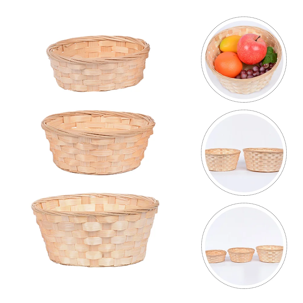 

3 Pcs Mini Baskets Planter Pots Woven Bamboo Flower 20x8cm Storage Food Serving Vegetable