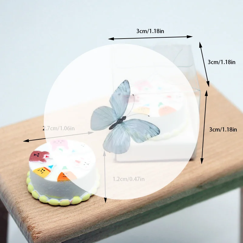 

1/12 аксессуары для кукольного домика, мини-модель мультяшного торта в прозрачной коробке, имитация десерта для декора кукольного домика