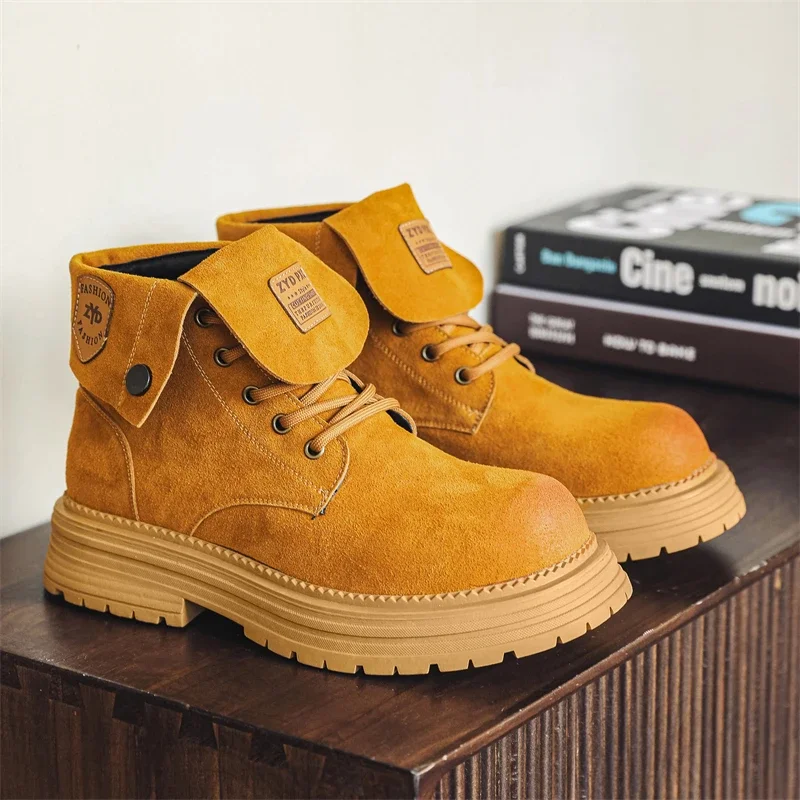 Men's shoes autumn high-top outdoor heightening work boots British style retro rhubarb boots anti-cold and anti-slip