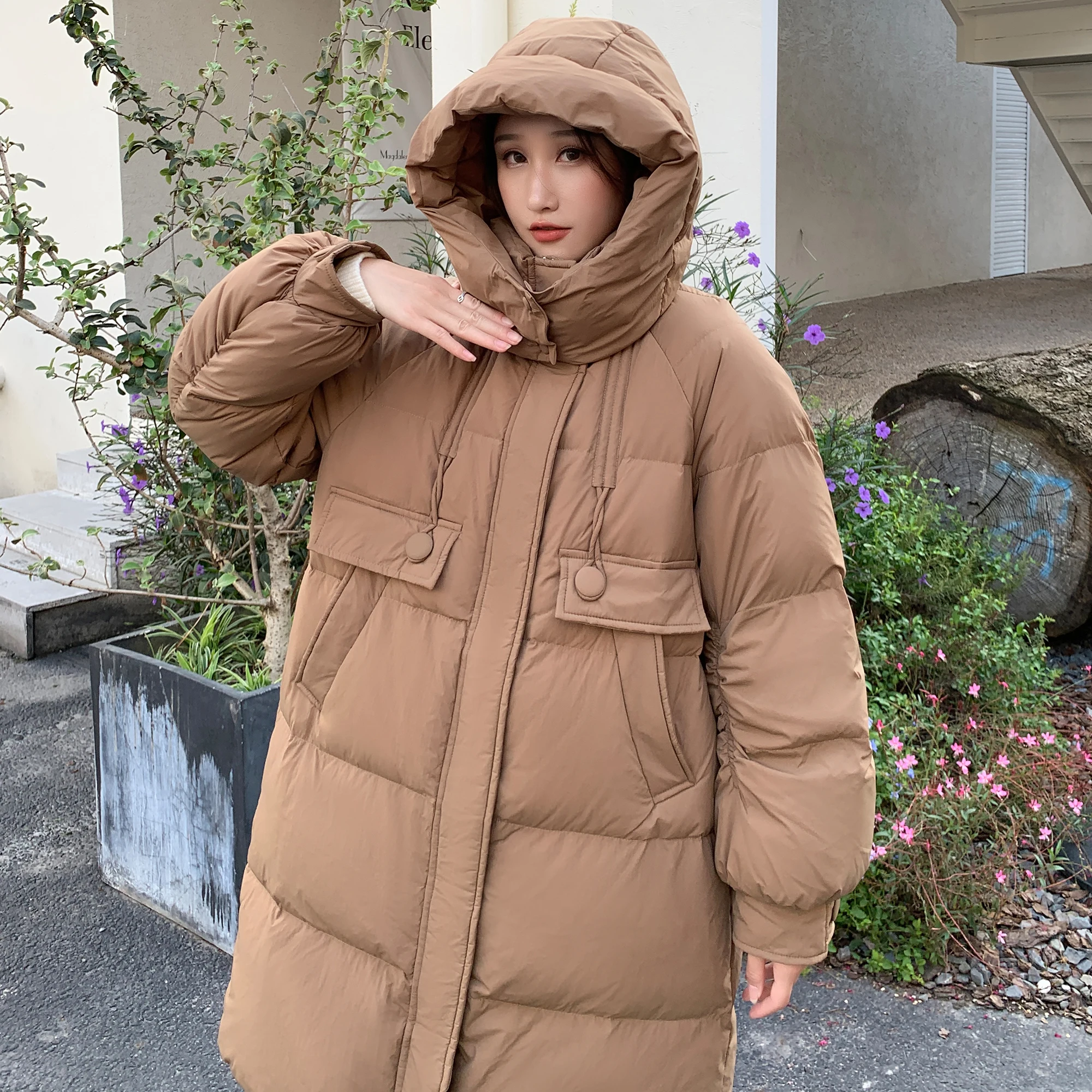 Real spot %90 white duck down jacket women winter long hooded fashion warm coat