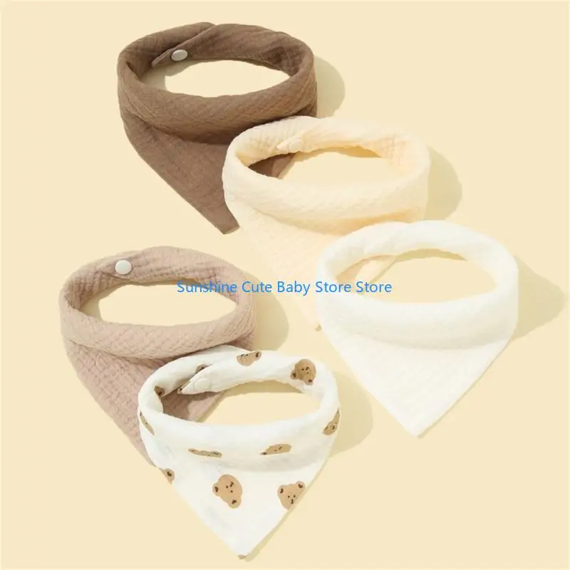 C5AF 5pcs Baby Bibs Cotton Burp ผ้าสามเหลี่ยม Drooling Bib สำหรับทารก Unisex Teething Bibs