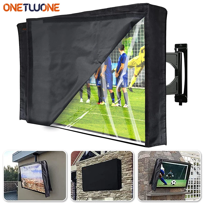 Outdoor TV Cover 22-65 Inch,210D Weatherproof TV Screen Protectors with Waterproof Zipper & Storage Pocket,Velcro,Universal