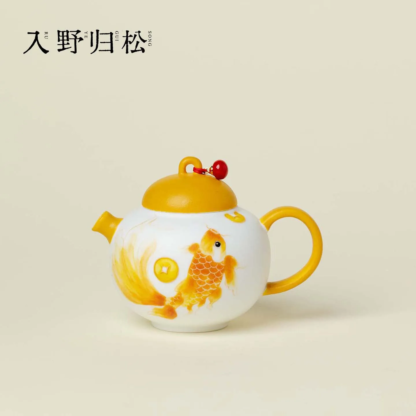 Ino Kiyosong Hand-Painted Golden Carp Auspicious Ceramic Teapot Chinese-Style Household Maker Exquisite Kung Fu Set Tea