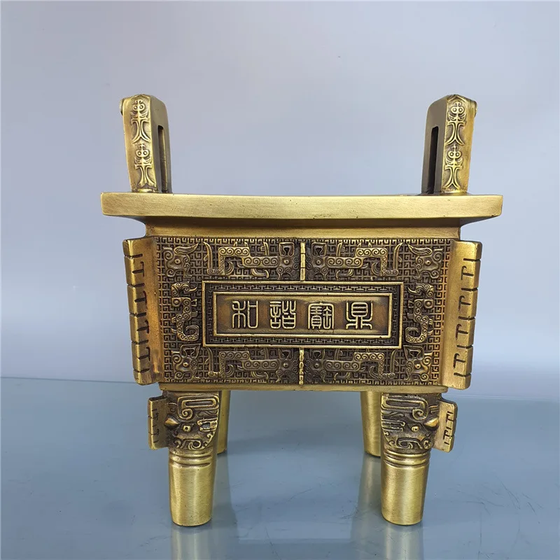 

Guyunzhai Production Crafts Large Yellow Bronze Brass Incense Burner Copper Harmony Tripod