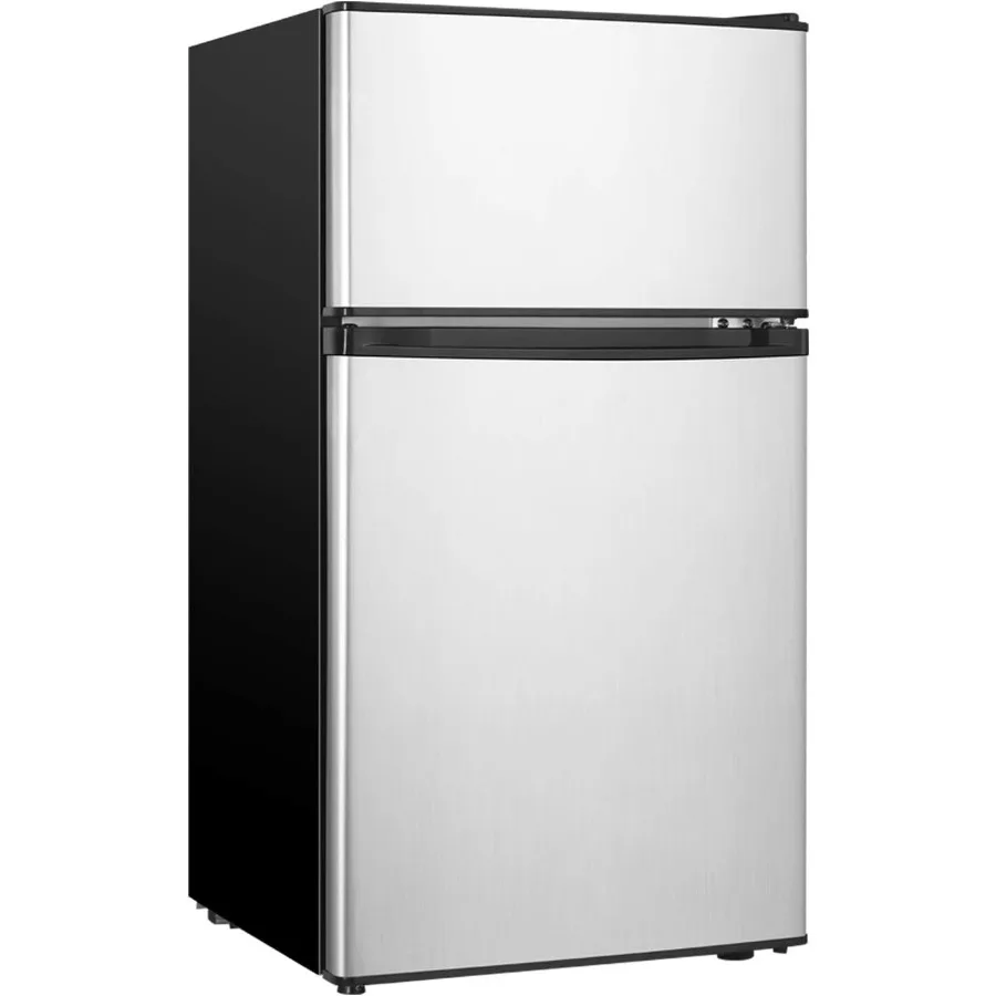 

Compact 3.2 Cu.Ft Mini Fridge With Freezer and Two Doors for Bedroom Office Kitchen Apartment Dorm Use Silver Finish Energy-Eff