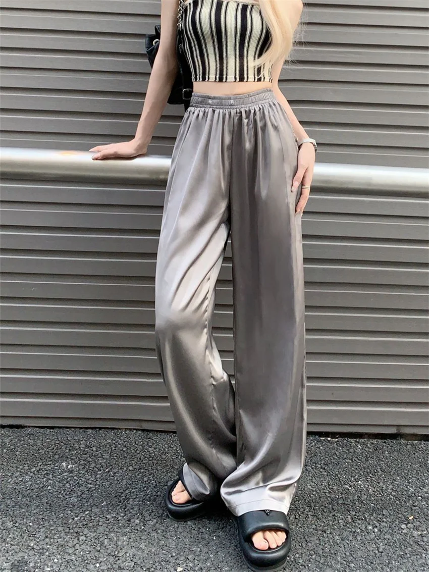 

PLAMTEE Straight Women OL Trousers Chic Solid New High Waist Loose 2023 All Match Wide Leg Office Lady Streetwear Slim Casual