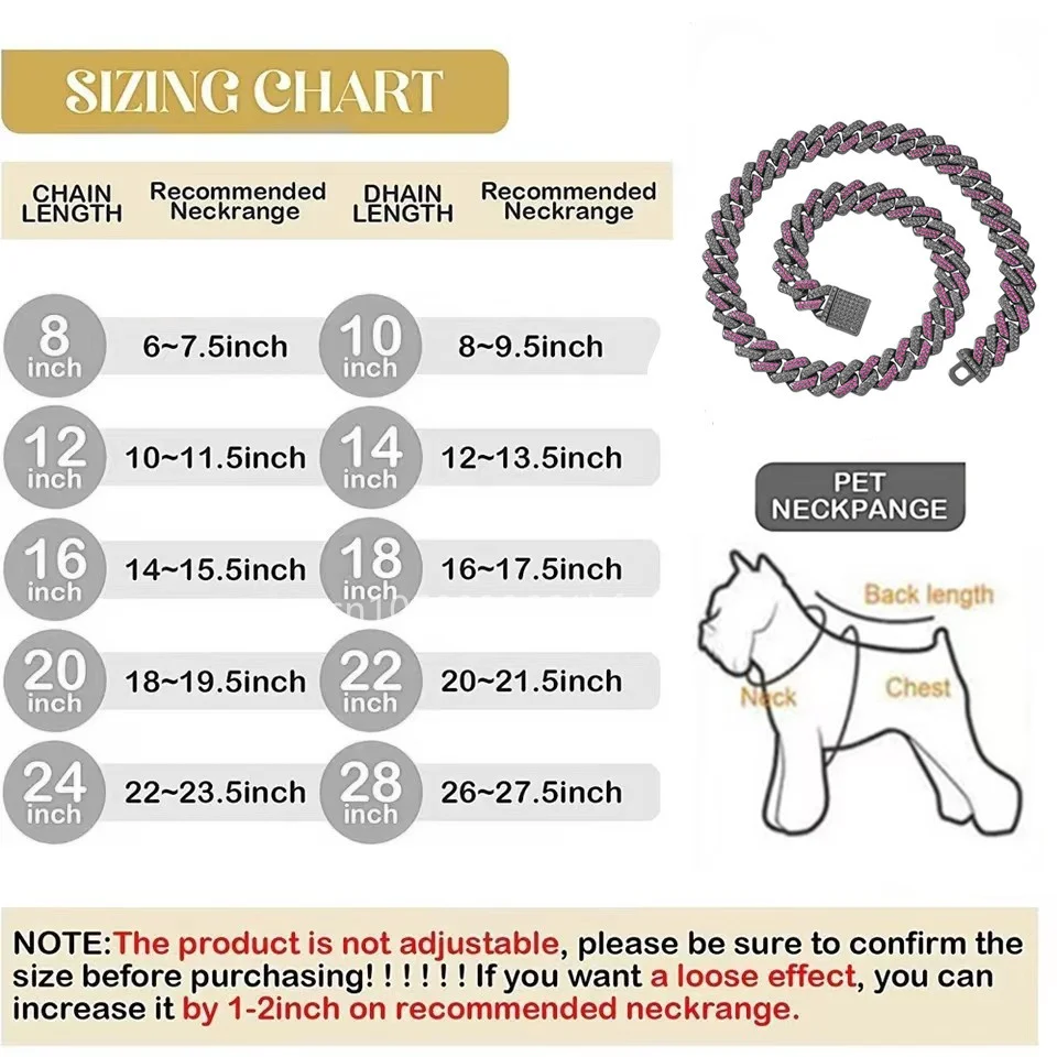 14/15mm Purple Lab Diamond Dog Cuban Chain Collar Secure Buckle Pet Necklace Jewelry Accessories For Small Medium Large Dogs Cat