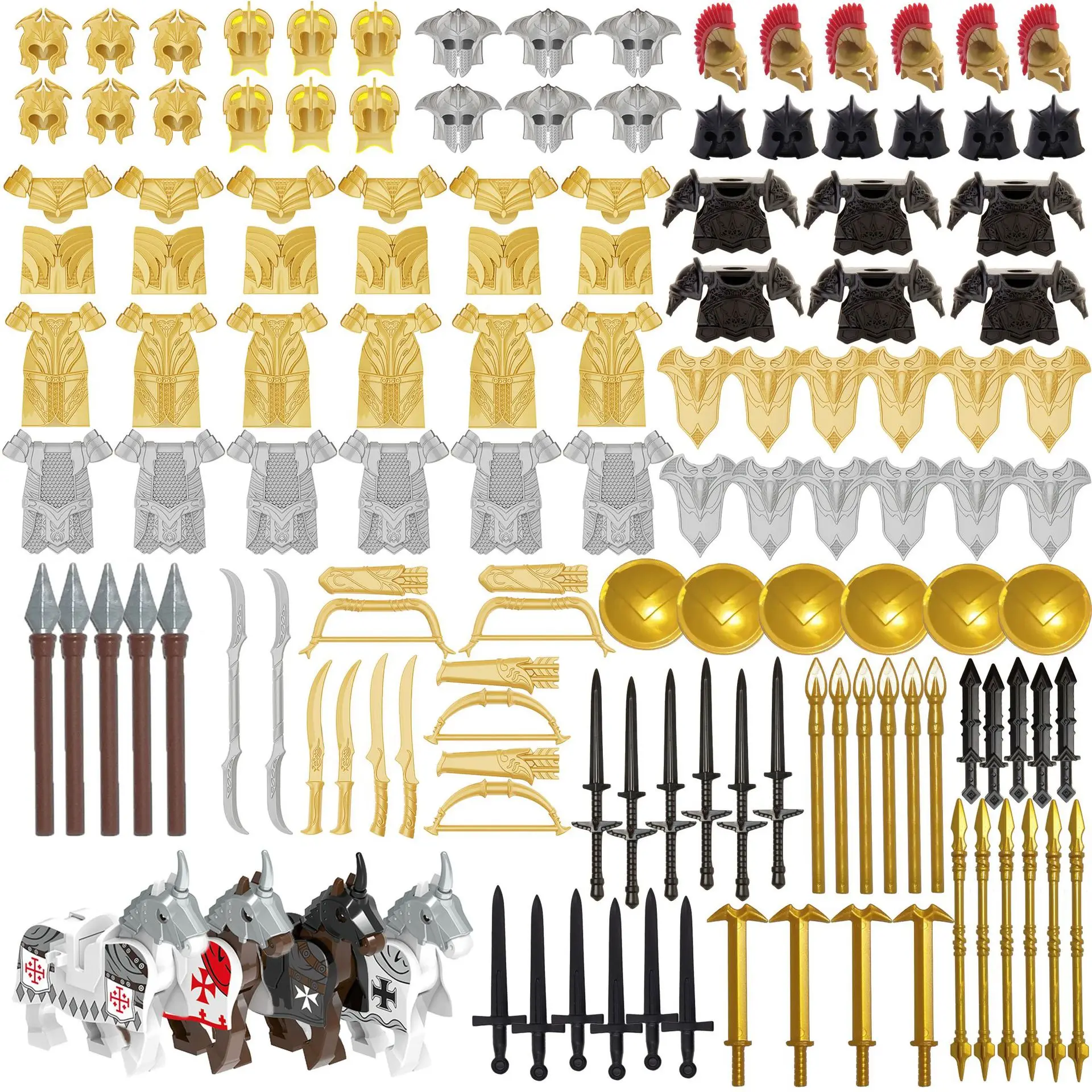 Moc Small Particle Toy Figurine Accessories Medieval Scene Figurine Building Block Large Set Cavalry Helmet Spear Weapon Set Toy