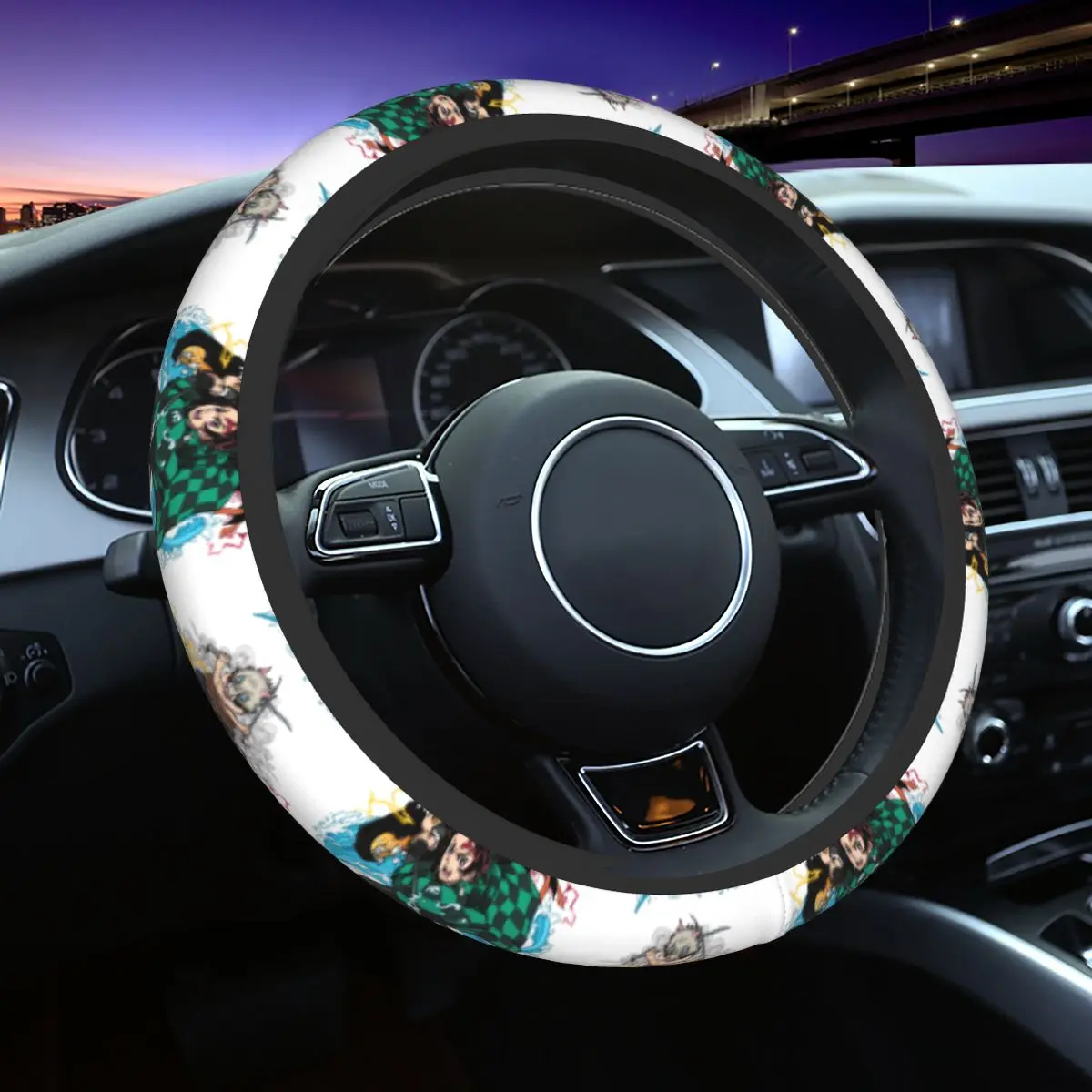 38 سنتيمتر عجلة توجيه سيارة يغطي شيطان القاتل العالمي Inosuke أنيمي شيطان بليد سيارة التصميم الملونة اكسسوارات السيارات