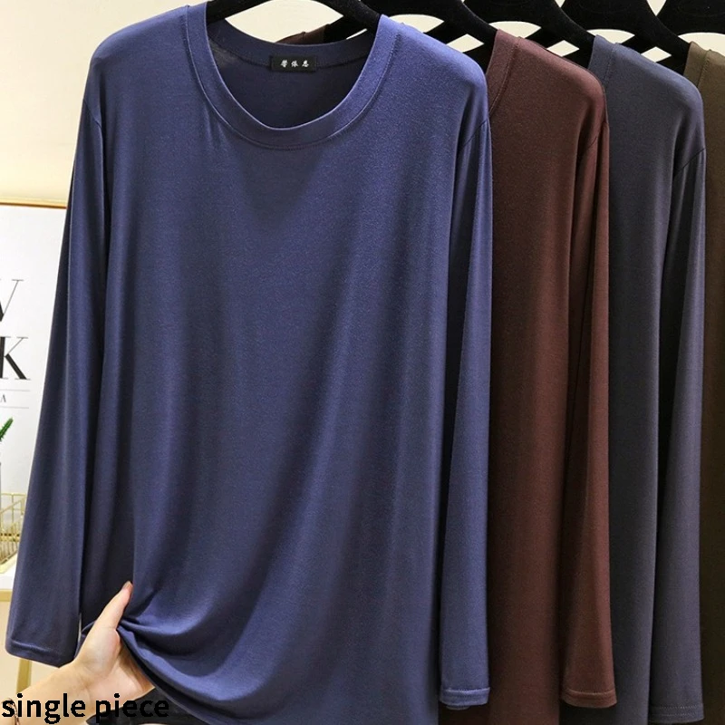Modal Long Sleeved T-Shirt Autumn Thin Style Solid Color Home Loose Top Casual Plus Size Pajamas Homewear Men Sleepwear