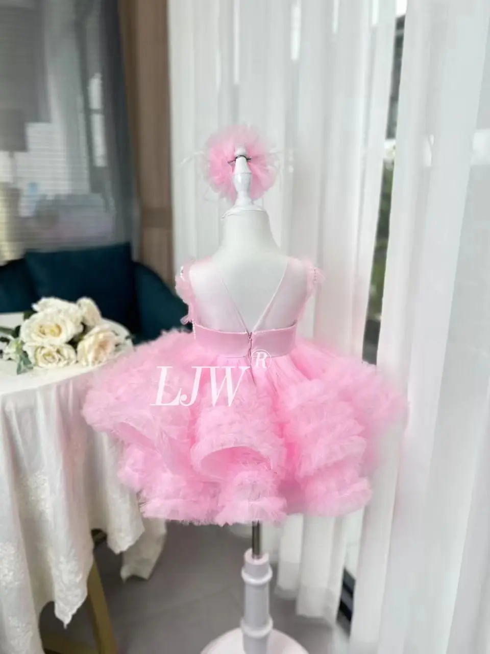 0-12 Year Old Baby Pearl Feather Birthday Party Fluffy Evening Dress  formal first year Christmas costume wedding fluffy princes