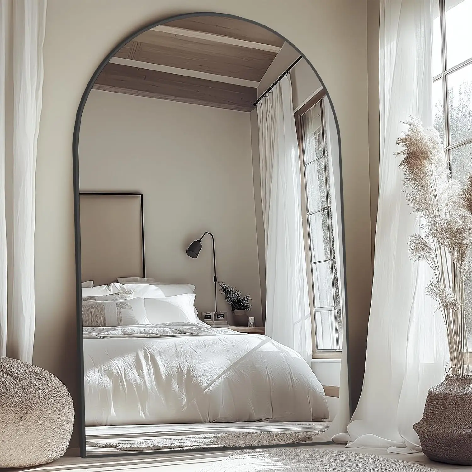 

Extra Large Arched Floor Mirror with Stand, 72"X44" Tempered Glass Full Body Mirror for Bedroom Living Room