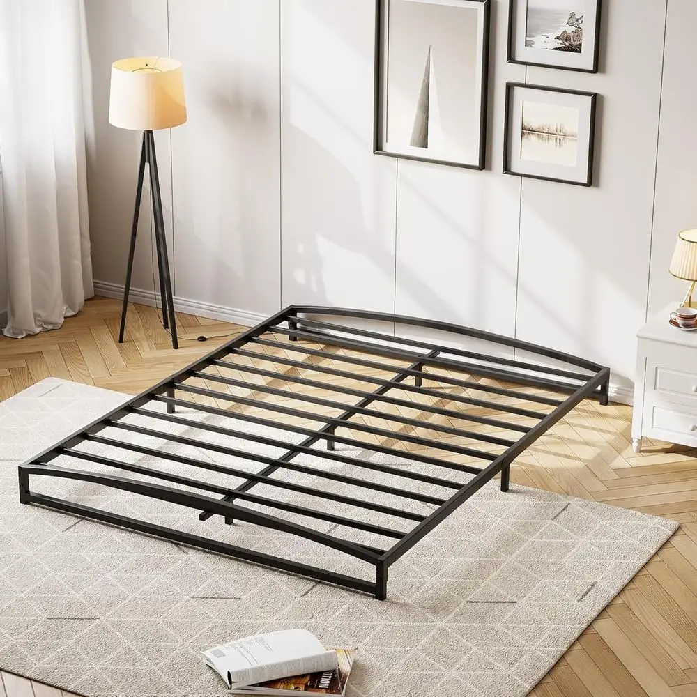 6 Estrutura de cama Queen de metal com arco, plataforma resistente, fácil montagem, espaço de armazenamento, sem necessidade de molas - preto