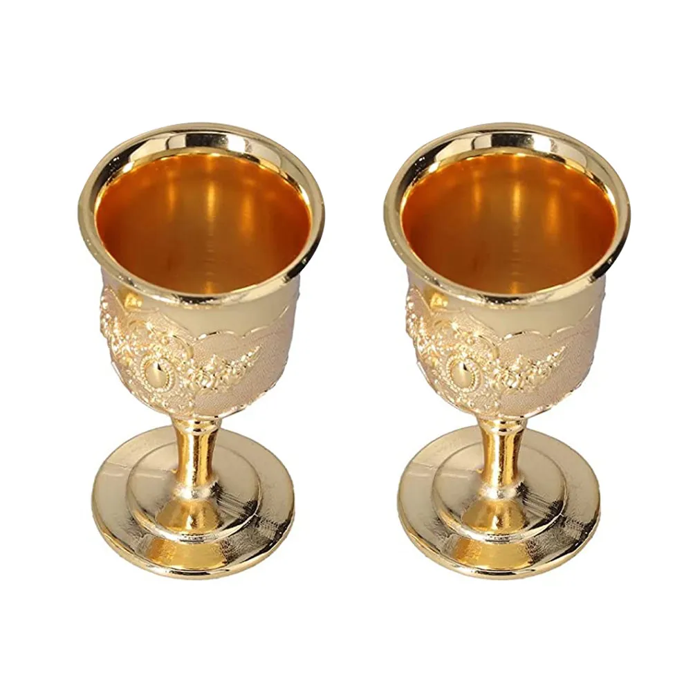 Copa de metal de estilo europeo retro, copa de whisky elegante para fiesta, banquete, soporte para vino espumoso rojo, dorado, 2 uds.