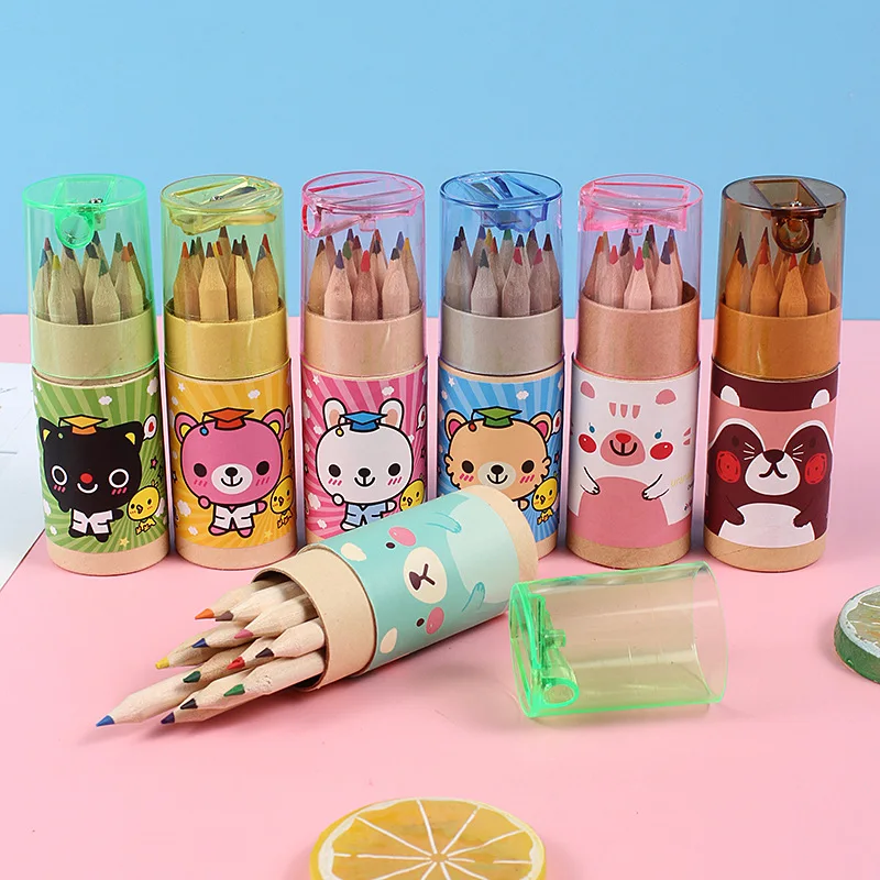 1 box cartoon 12 colours colour pens Cute Bear 12 Colors Drawing Pencil Crayons Kids Birthday Party Favors Back To School Gifts