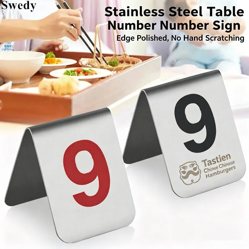 10 PCS Stainless Steel No Smoking Warning Sign Signage Board Restaurant Table Number Place Card Holder Reserved Sign Stand