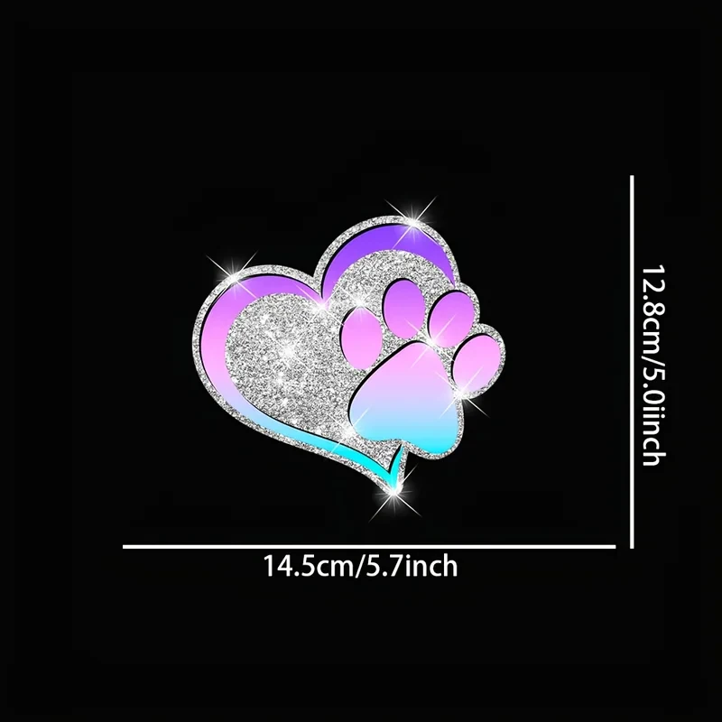 Bling Heart-Shaped Dog Paw Pattern Pet Car Window Stickers, Stiers, Glitter Playful Decals, For Car And Laptop Decoration