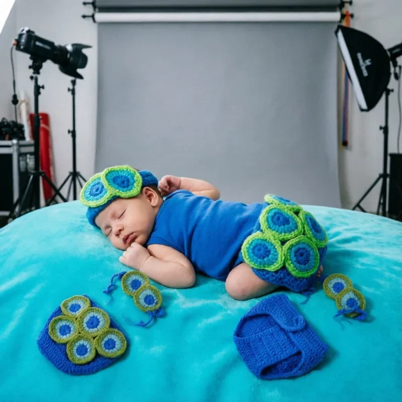 Knitted Peacock Pattern Crochet Kit Handcrafted Headband Shorts Outfit For Studio Portrait Shooting Posing Scene Decoration Prop