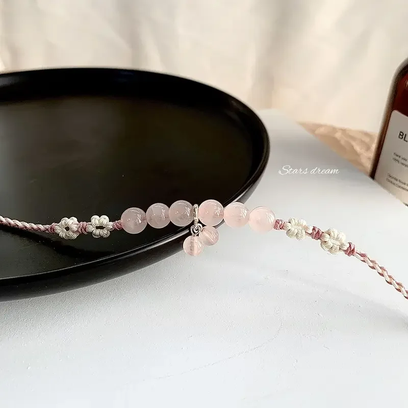 Natural Pink Bracelet 925 Sterling Silver Woven Hand Strap Peach Blossom Girlfriends' Ornament