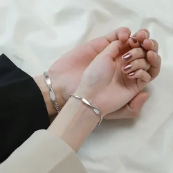 Trendy Sterling 925 Silver Chain Bracelets For Lover Anniversary Gift Fashion GeometryCouple Bracelet Male Hand Accessories 2022