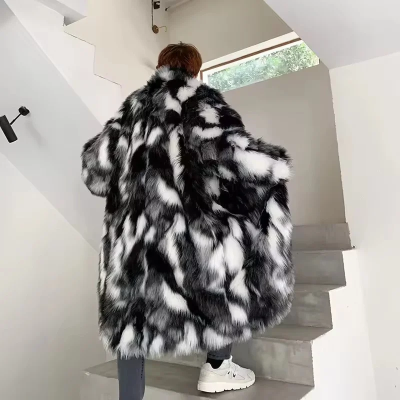 Winter Hip Hop Lange Faux Pelzmantel Stehkragen Plüsch Jacke Männer Koreanische Mode Warm Verdicken Casual Mantel Straße