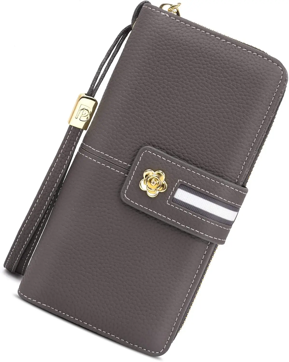 Cartera de Cuero Genuino para Mujer Pomelo Best con Bloqueo RFID, Cartera Moderna Rosa Gris de Gran Capacidad, Regalo Perfecto con Caja de Regalo