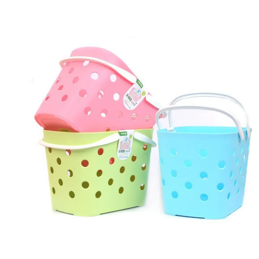 Pink PP Plastic Storage Basket with Handles – Stackable, Washable Tote for Bathroom & Craft Organization (25x18x18cm)