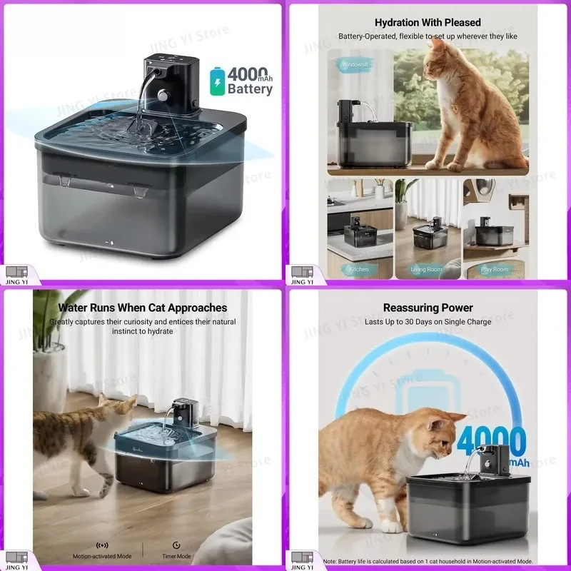 

2.5L Wireless Automatic Pet Water Fountain Battery Operated Cat Water Dispenser with Motion Sensor Dog Water Feeder
