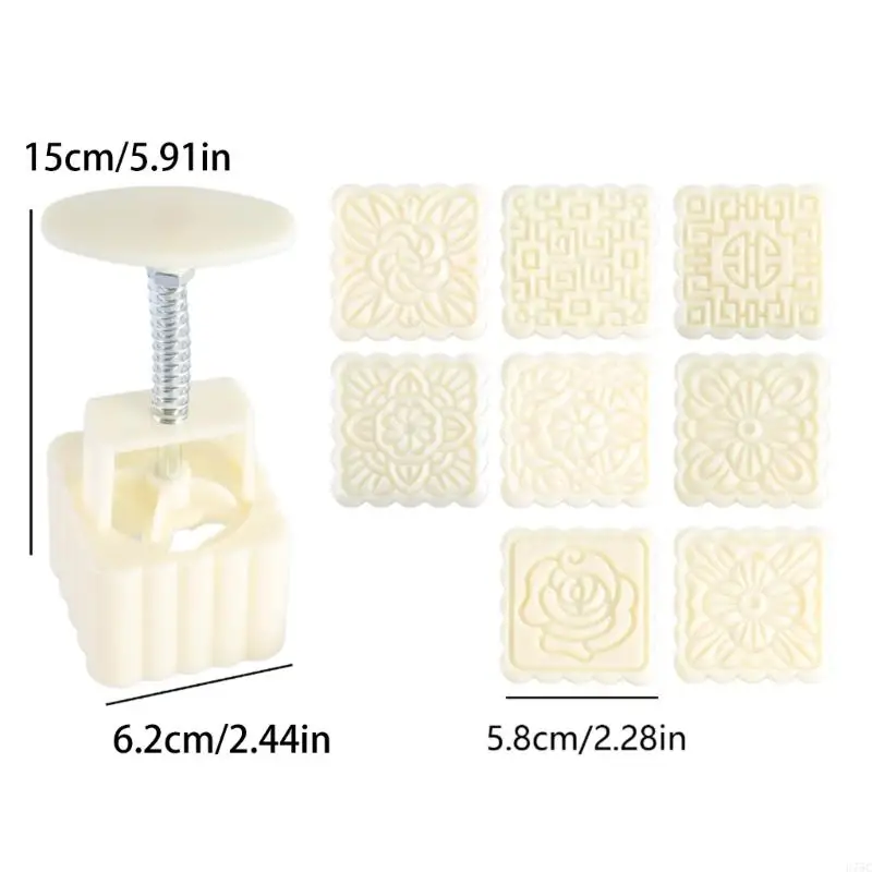 U75C 100g Mooncake Barrel Mold with 8pcs Square Flower Stamps Hand Press Moon Cake Pastry Mould DIY Bakeware
