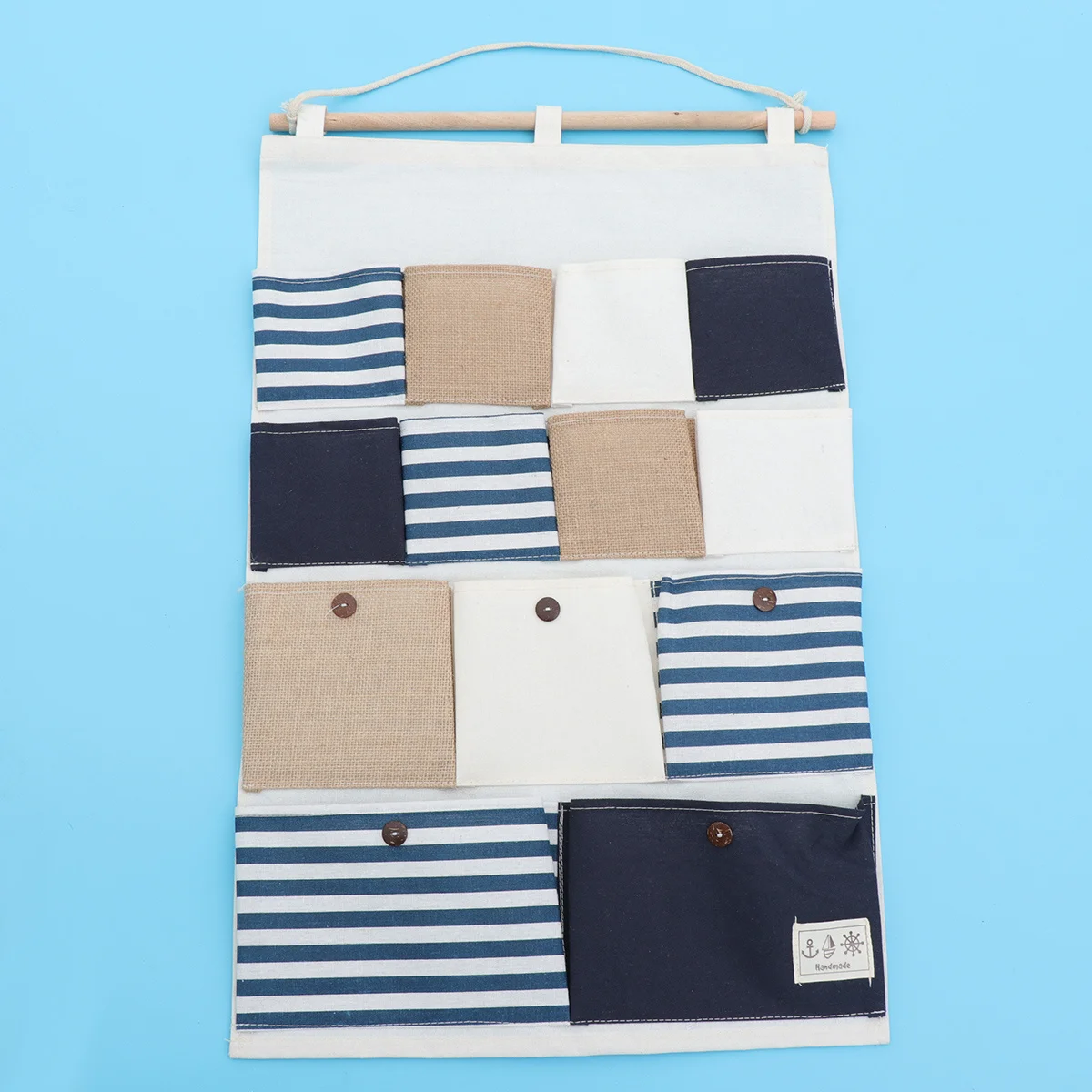 

1Pcs Hanging Bag Wall Storage Bag Striped Cotton Linen Multi-Pocket Organizer for Kitchen Bathroom Home Space Saving