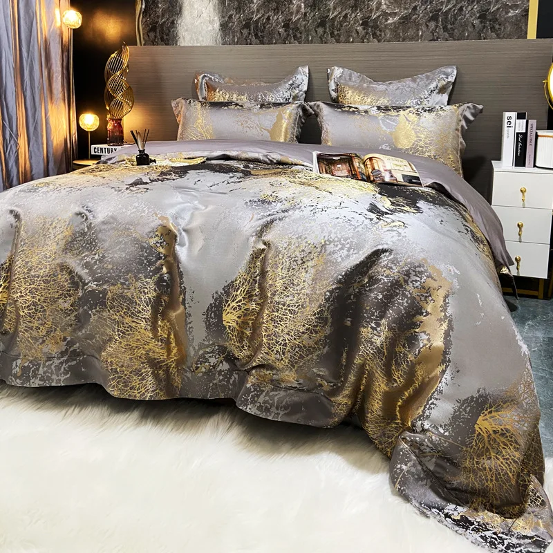 1000TC Luxury Jacquard Egyptian Cotton Bedding Set Satin Duvet Cover Set Bedlinen Fitted Sheet With Pillowcases Multiple Colors