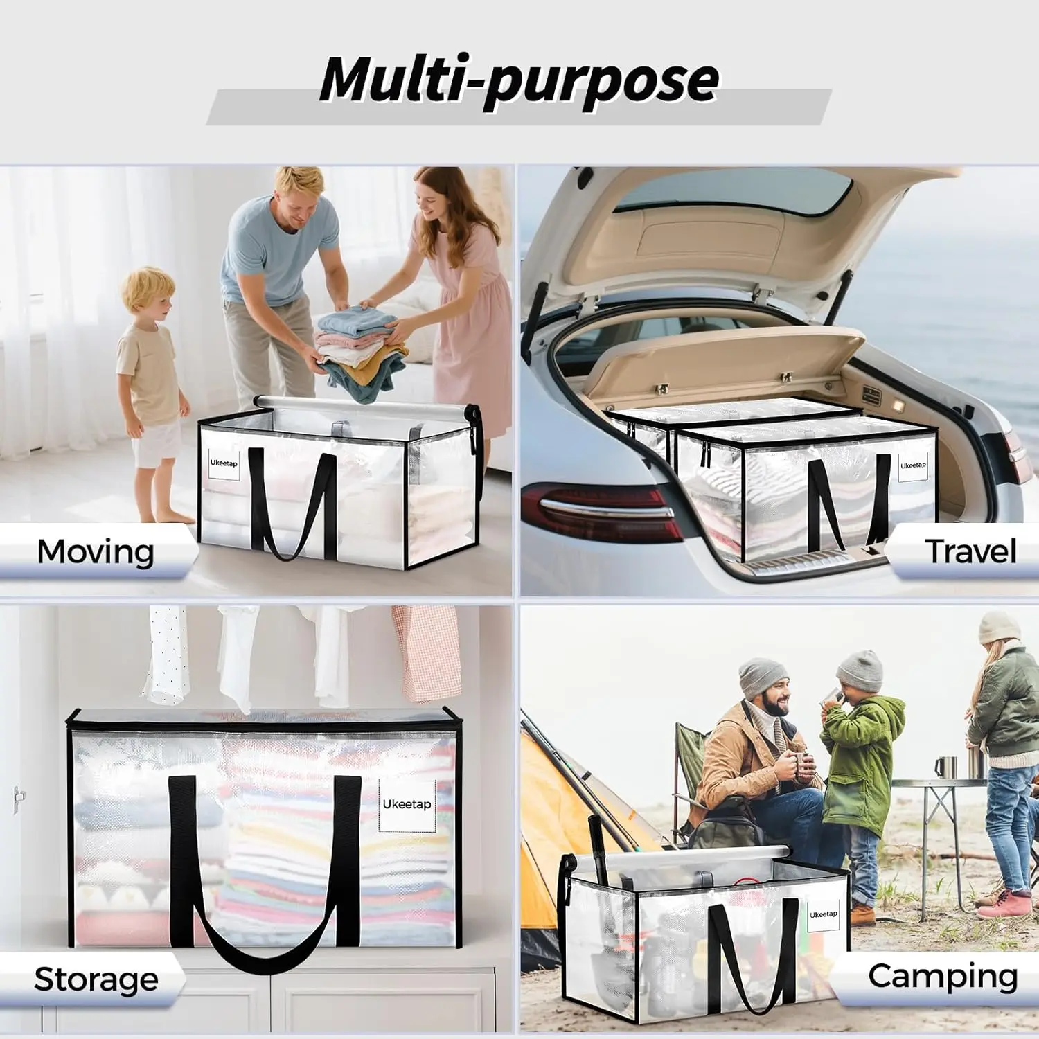 8 Pack Extra Large Moving Bags, Clear Storage Bins with Lids, Heavy Duty Moving Boxes for Clothes Packing, Dorms view 6