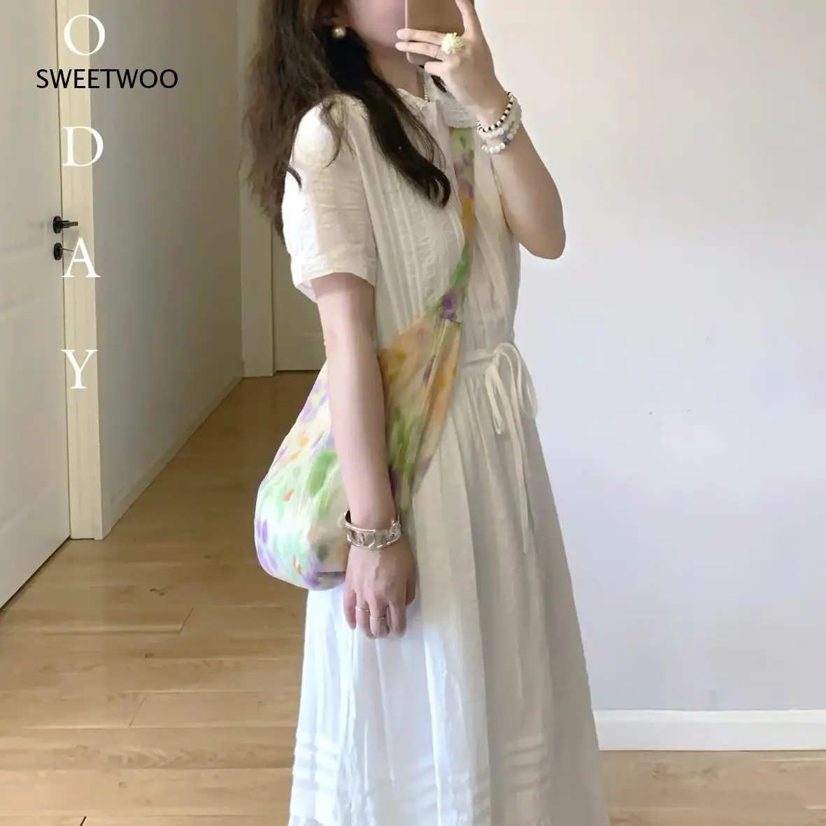Tie Dye Floral Sheer Tencel Fabric Tote Bag Thin Breathable Soft Texture Large Capacity Korean Ins Summer Women Shoulder Purse