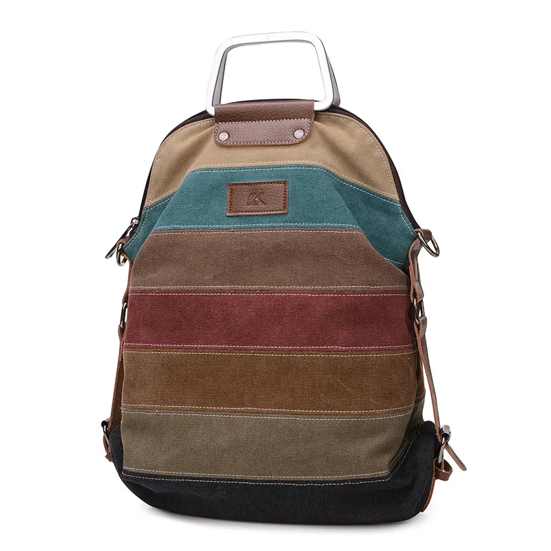 Color Contrast One Shoulder Messenger Bag Korean Women's Canvas Backpack Large Capacity Portable Three-way Multi-functional