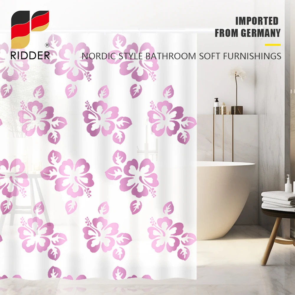 RIDDER Shower Curtains 100%PEVA Cherry BlossomWaterproof Thickening Bath Curtain With Hooks Rustproof Grommets Bathtub Curtains