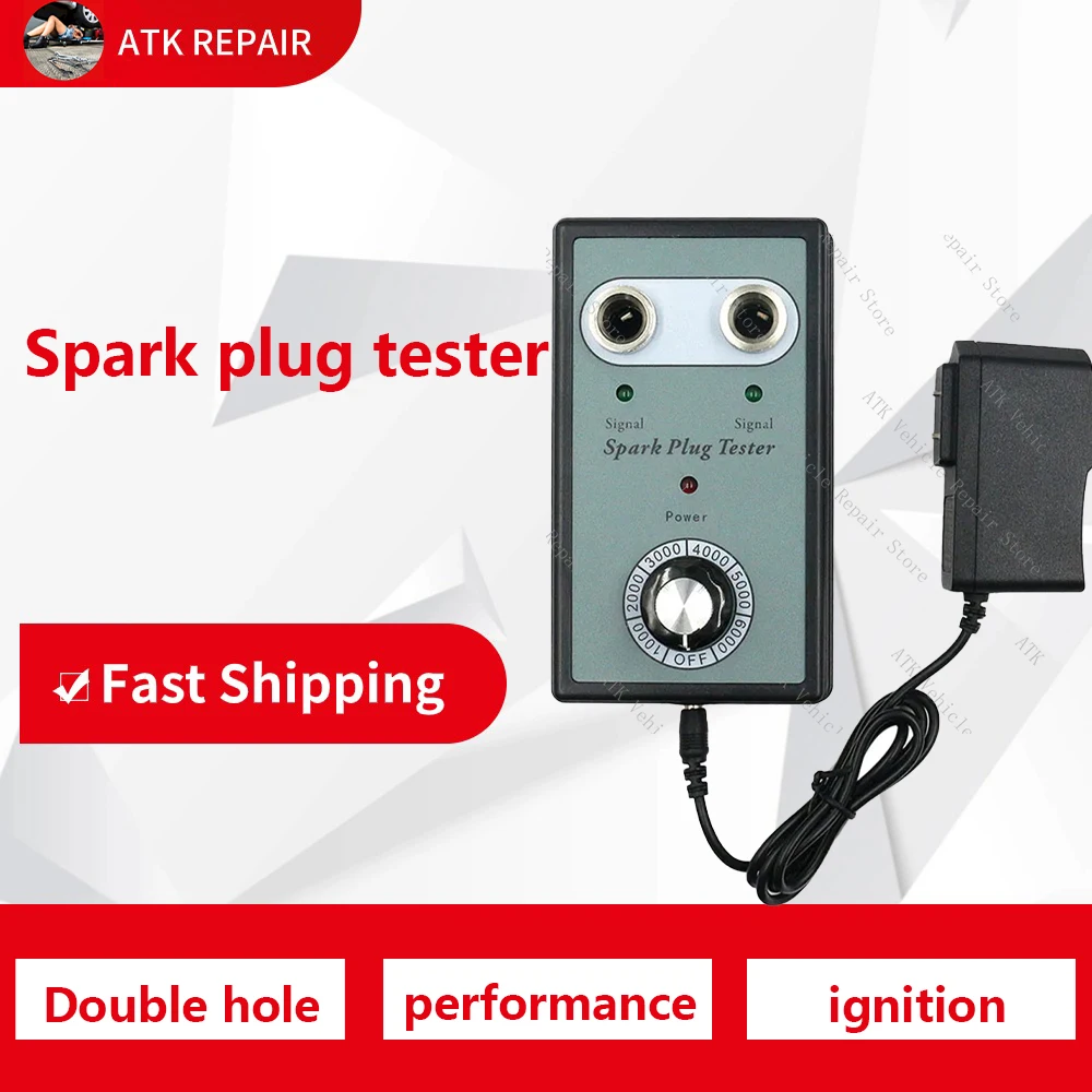 Portable tool for testing performance ignition strength dual hole spark plugs automobiles with power reserve of 10000 volts more