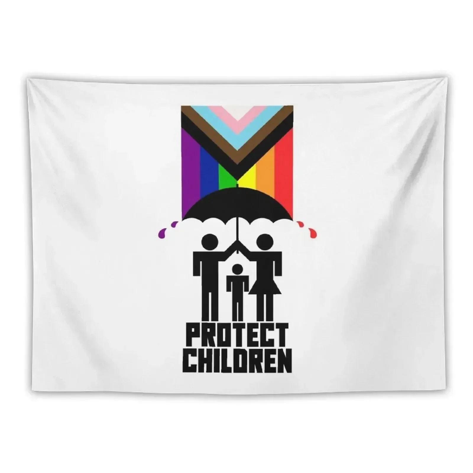 Protect Children Parents holding an umbrella to protect their child from the LGBTQIA+ flag Tapestry Mushroom Tapestry