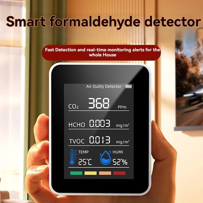 5-In-1 Air Quality Monitor Levels Temperature & Humidity Detector With LCD Display Indoor Air Quality Sensor For Home
