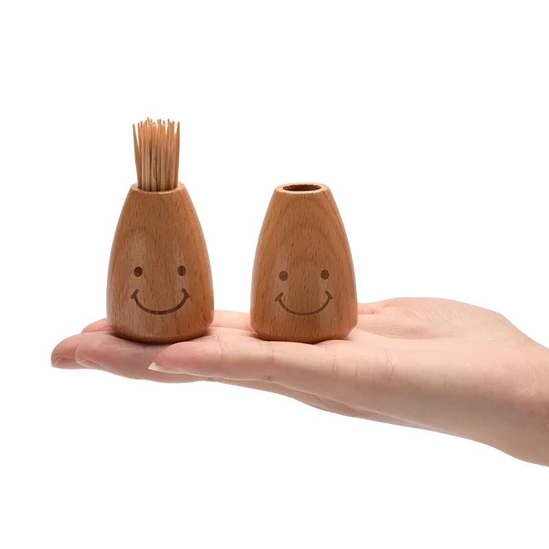 1PCS Household mini smiling face toothpick tube, portable wooden toothpick bottle
