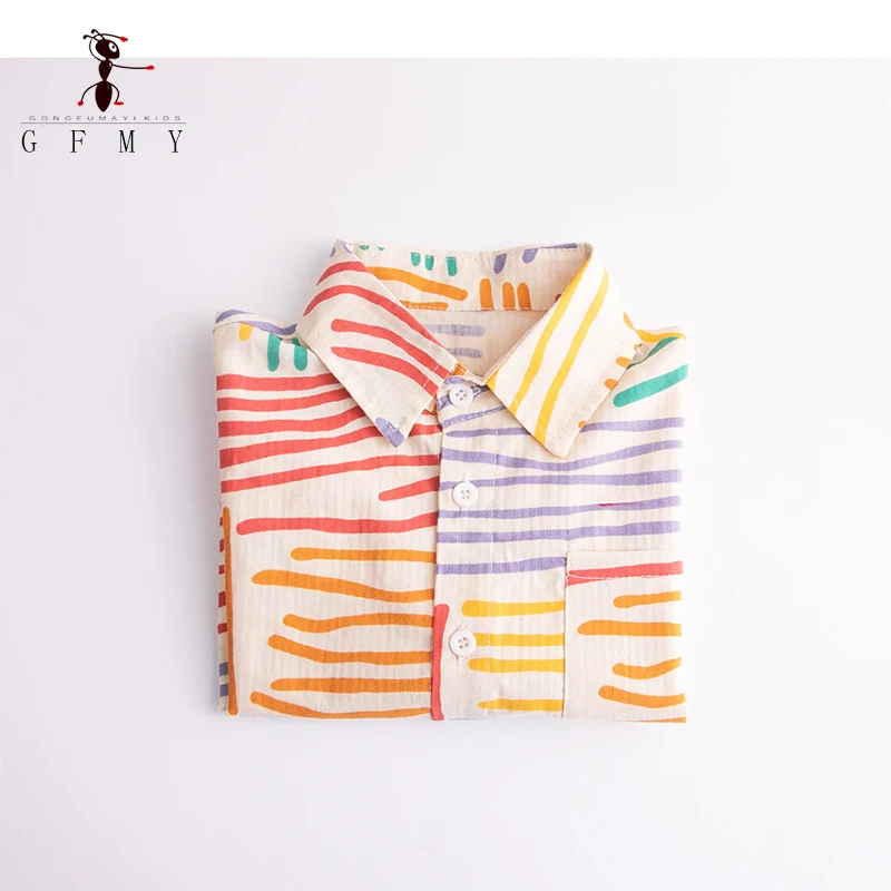 GFMY 2023 Children\'s Fashion Shirts Baby Girl Boy ShirtJacke 100% Cotton Handsome Striped Shirt  Long Sleeve Outfit 1y-12y