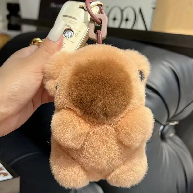 Cute real otter rabbit fur capybara plush car keychain plush hanging ornament gift fur doll