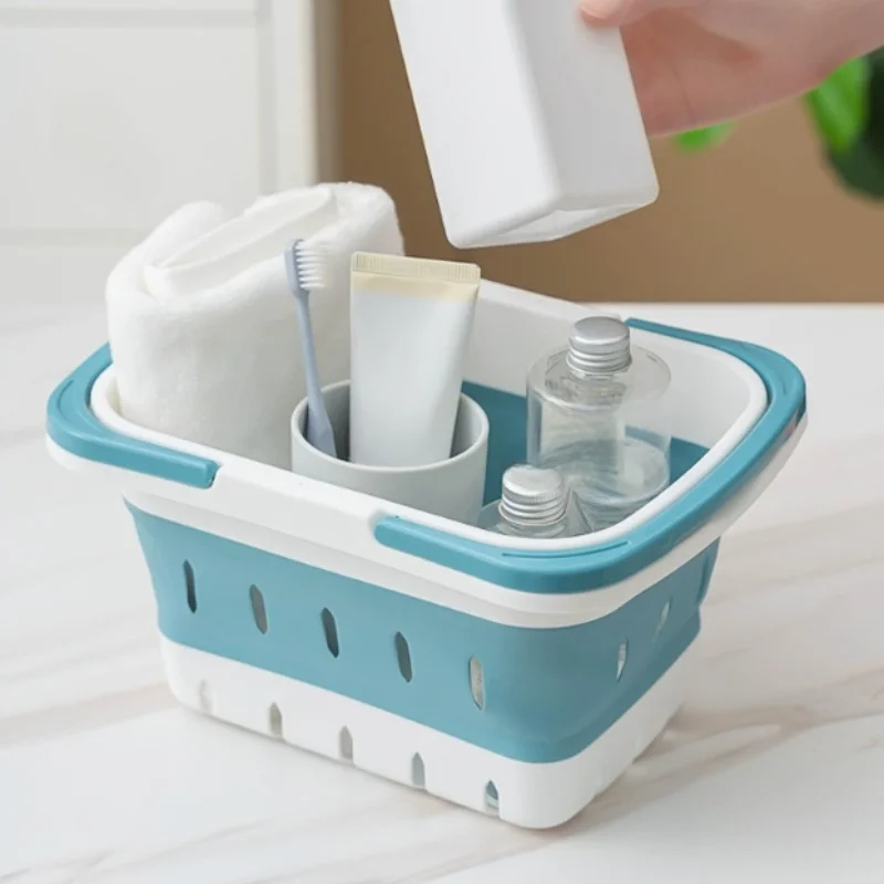 Faltbarer, zusammenklappbarer Wäschekorb mit Ellipse, ovale Wanne – tragbare Waschwanne, platzsparende Wäschebehälter – Detail 5