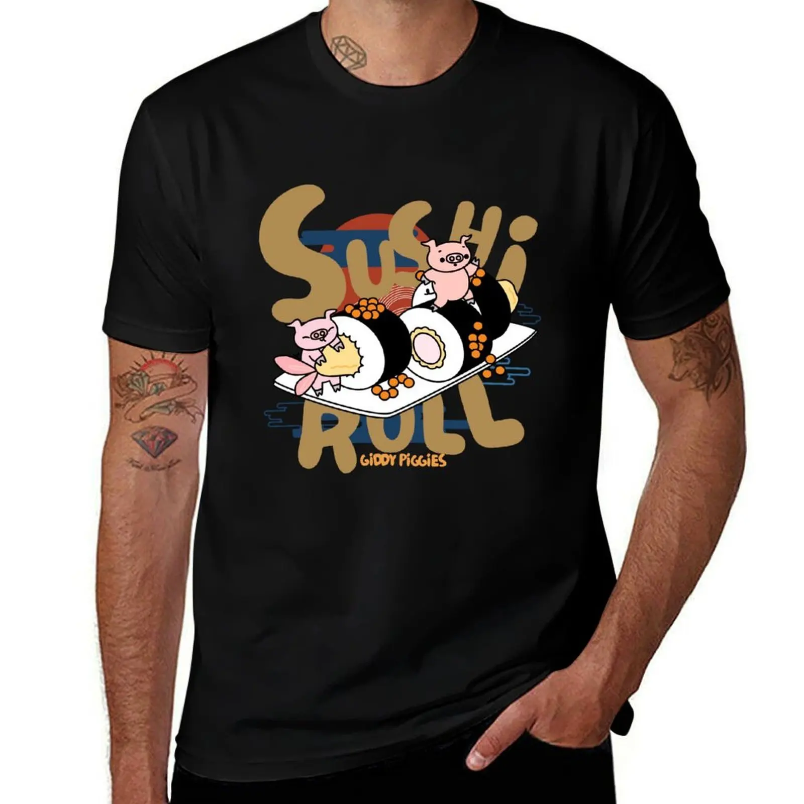 Giddy Piggies Shrimp Tempura Sushi Roll T-Shirt Modern Print Casual T-Shirt