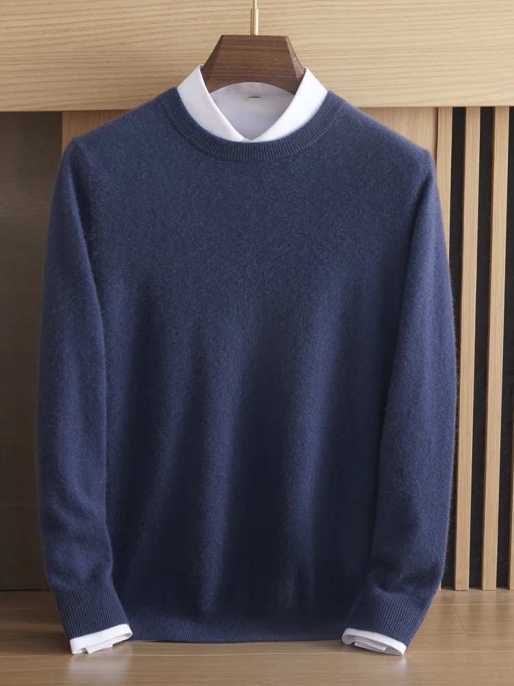 Pure cashmere men's round neck sweater luxury 100% pure cashmere sweater knitted bottoming shirt men