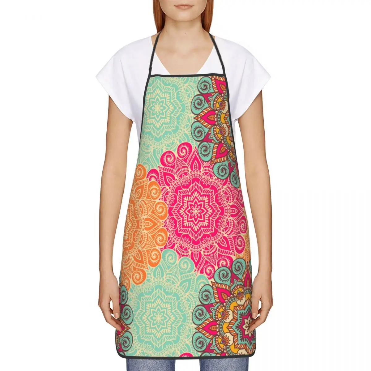 Custom Bib Bohemia Ethnic Mandala Flower Pattern Aprons Men Women Unisex Adult Chef Cooking Kitchen Tablier Cuisine Gardening