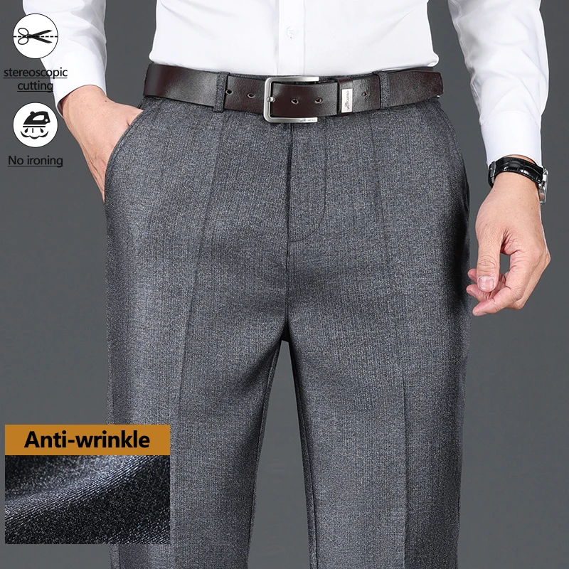 

Classic Loose Suit Trousers Men's Autumn Thick Anti-wrinkle Draped Straight Middle-aged Elderly Business Office Casual Pants