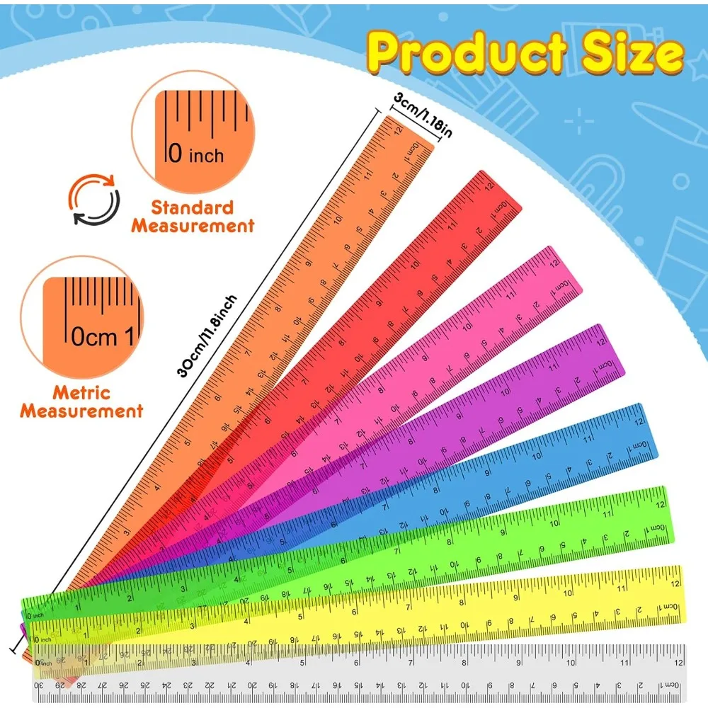 32 Pack Clear Plastic Rulers 12 Inch, Bulk for Classroom, Assorted Colors, Inches & Centimeters, School Supplies