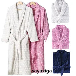 Winter Coral Fleece Bathrobe Women Comfortable Warm Kimono Bath Robe Cozy Kimono Shower Robe Loose Peignoir Nightgown Sleepwear