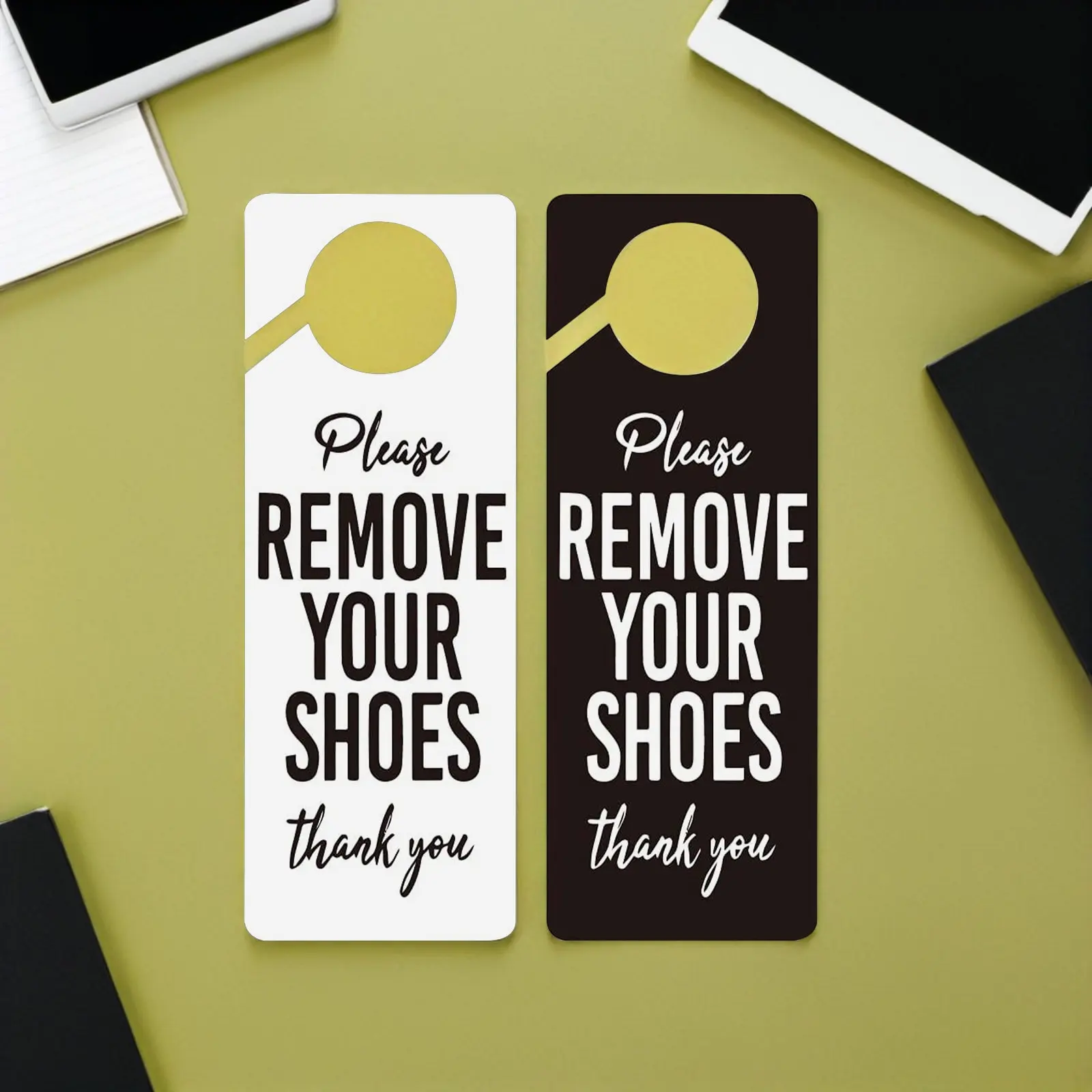 2Pcs Please Remove Your Shoes Door Hanger Funny Take Shoes Off Sign Decorative Door Knob Sign for Home Office Knob Hanging Signs