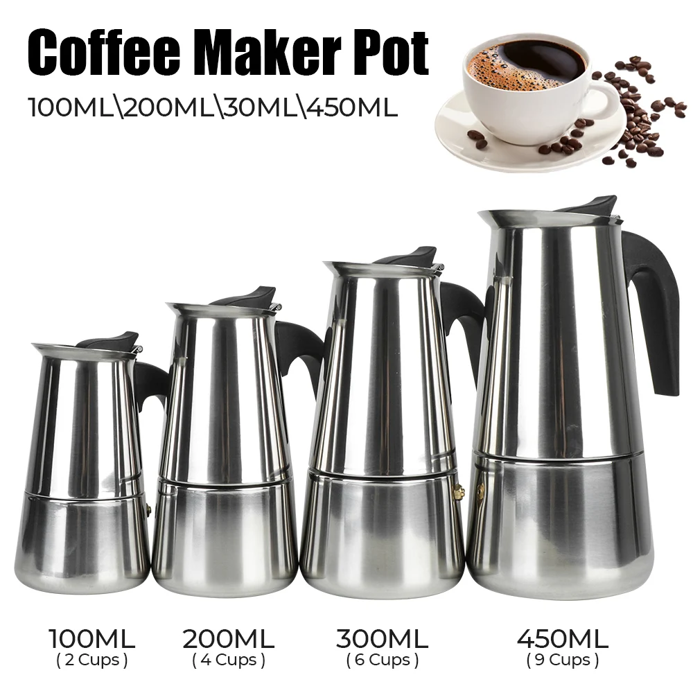 Coffee Maker Pot Coffee Pot for Kitchen 2/4/6/9 Cups Mocha Espresso Latte Stovetop Filter Moka Coffee Maker Stainless Steel